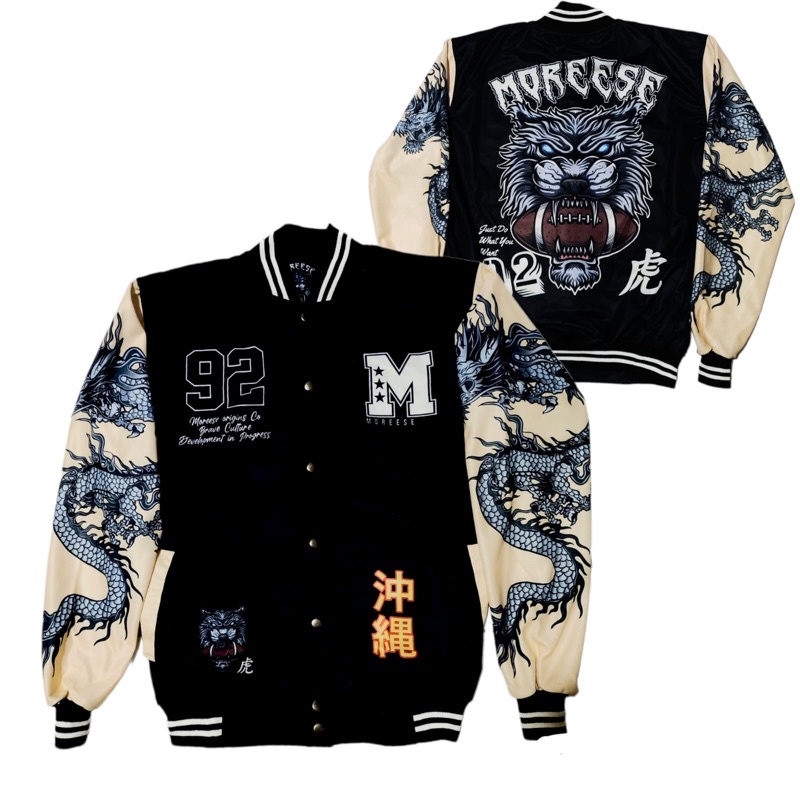JACKET VARSITY BASEBAAL MOTIP TERBARU PRIA WANITA SAIZE L XL-Morese M srigala