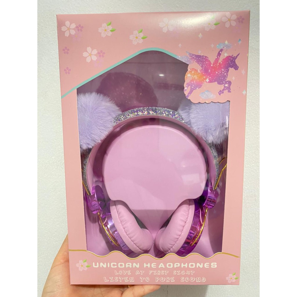 Headphone Kabel Unicorn Dengan Mikrofon headset anak hadiah/UNICORN LIMITED EDITION/bulu gliter