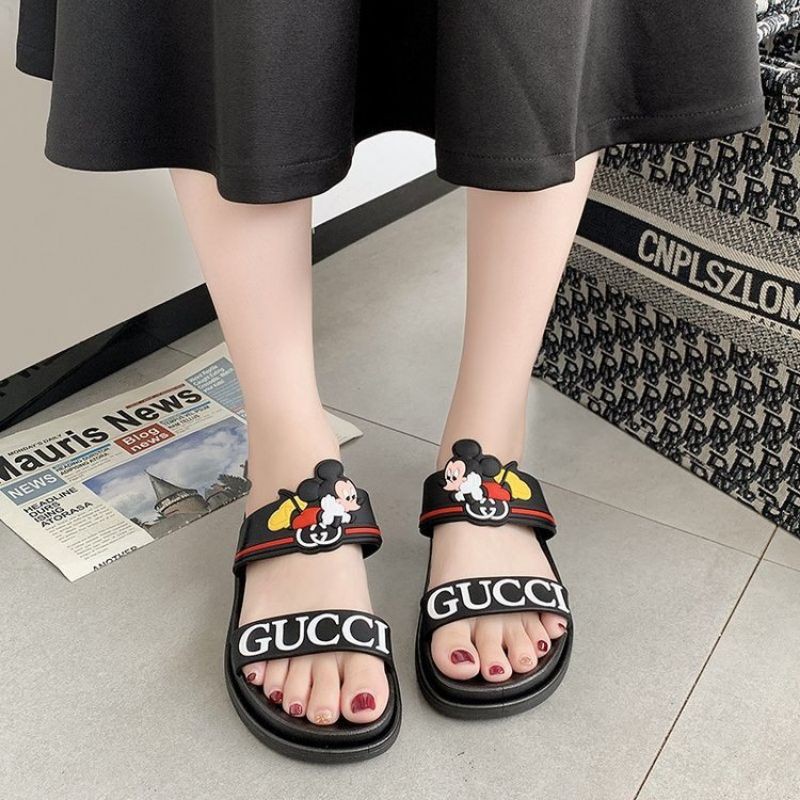 Sandal Slop / Selop Wanita Gucci Mickey Sandal Slide Wanita Sandal Platform Import