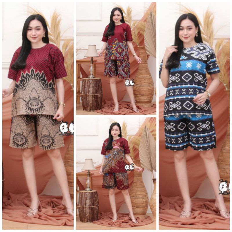 BAJU SANTAI, SETELAN BATIK CELANA PENDEK Setelan atasan batik babydoll piyama