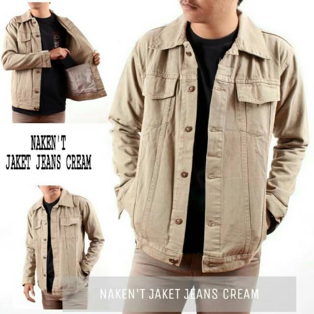 Jaket jeans pria warna cream Jaket jeans cowok