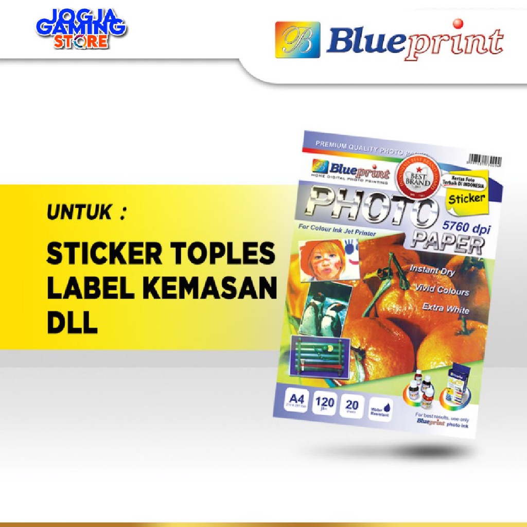 

Kertas Stiker Glossy / Sticker Glossy Photo Paper BLUEPRINT A4 120 gsm