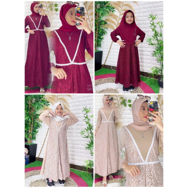 Couple Terbaru Gamis Renda Brokat Ibu Anak Perempuan Dress Ceruty Premium Pasangan Bunda Baby Remaja