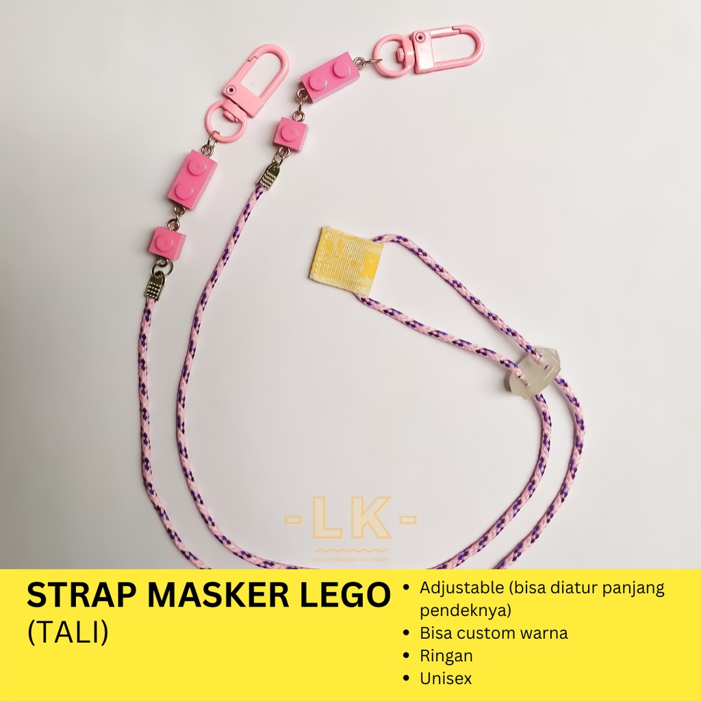 Pink Lego Strap Mask / Tali Masker Pink / Rantai Masker Neon / Lanyard Masker / Konektor Hijab