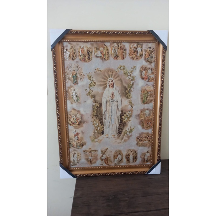 Gambar Bunda Maria Tuhan Yesus Rosario Katolik Kristen Rohani Frame Gantung WCF 021