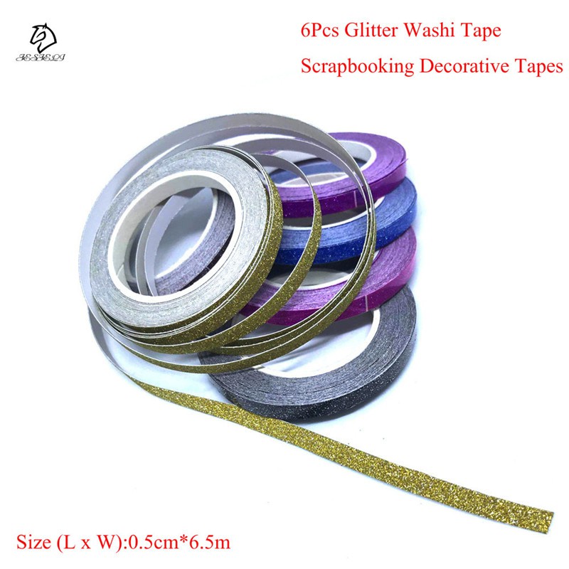 

INDORETAIL | 6 Pcs Glitter Washi Pita Set DIY Stationery Scrapbooking Dekoratif Tapes0.5 * 6.5