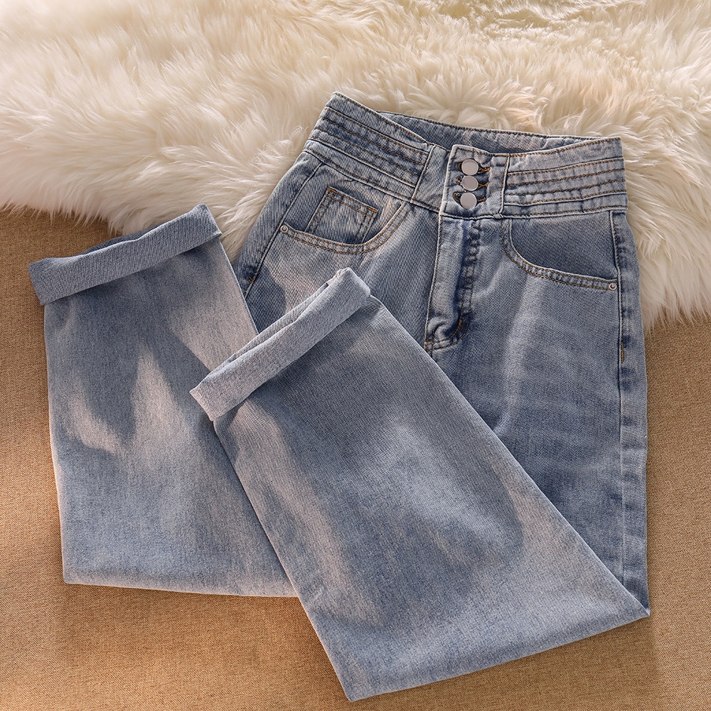 2022 Korea Style High Waist Straight  Celana Jeans Panjang Wanita Import（realpict）