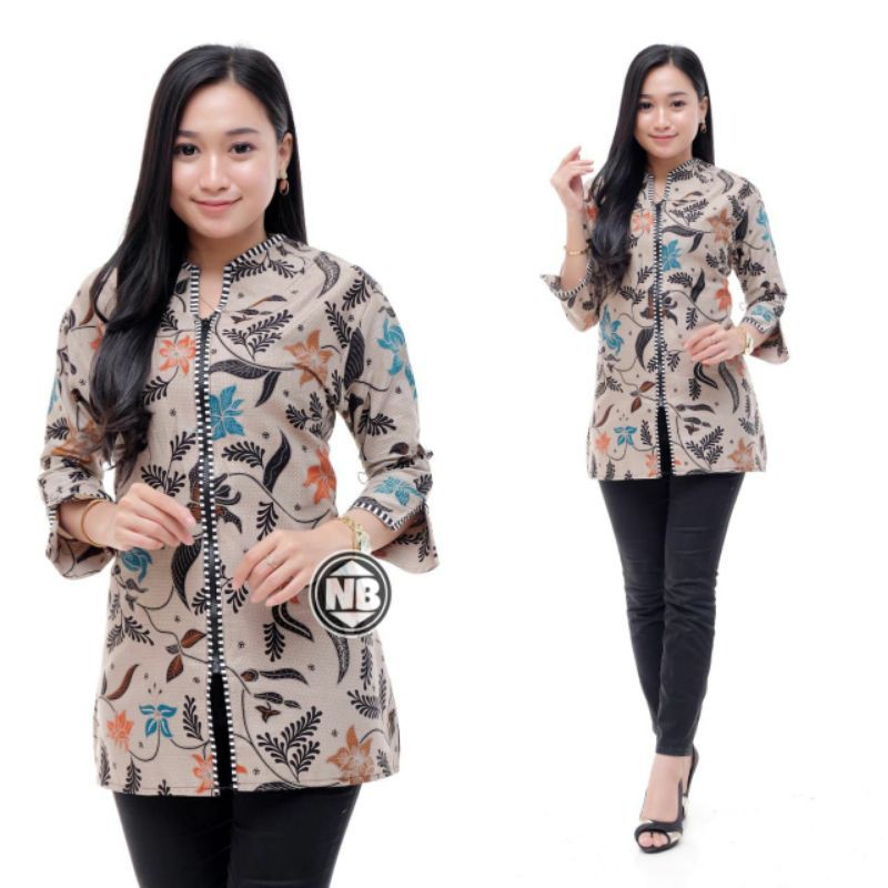 tey-17 Batik wanita ASJ SA HRB026 Kenongo Kemeja Tosca Pendek-Kenongo ayu