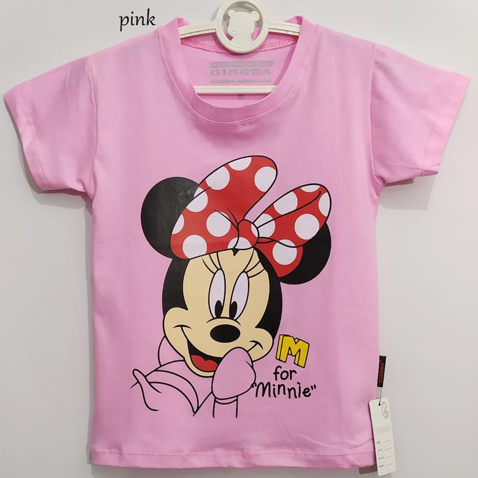 kaos anak perempuan karakter Minnie mouse size M - XL katun - Merah Muda, L