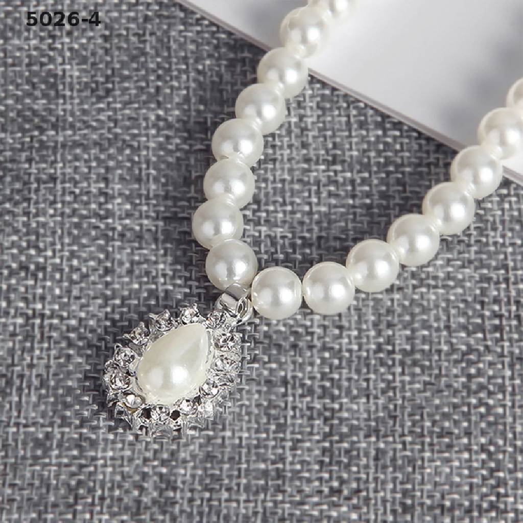 5026-4 Elegant Pearl Crystal Drop Earrings Chain Necklace Wedding Party Jewelry Set 5026-4