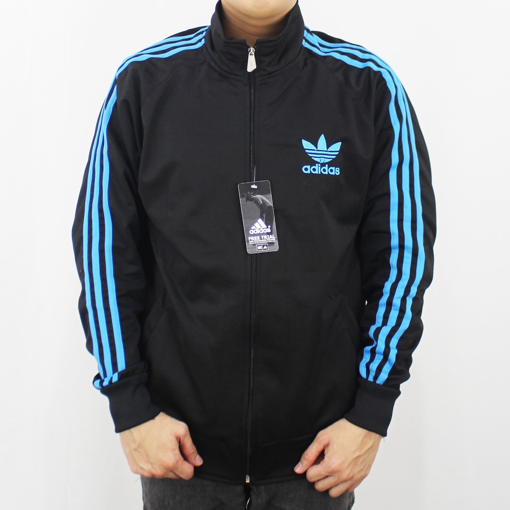 JAKET ADIDAS FIREBIRD HITAM LIST BIRU M L XL - JAKET OLAH RAGA PRIA - SWEATER - TRAINING OLAH RAGA