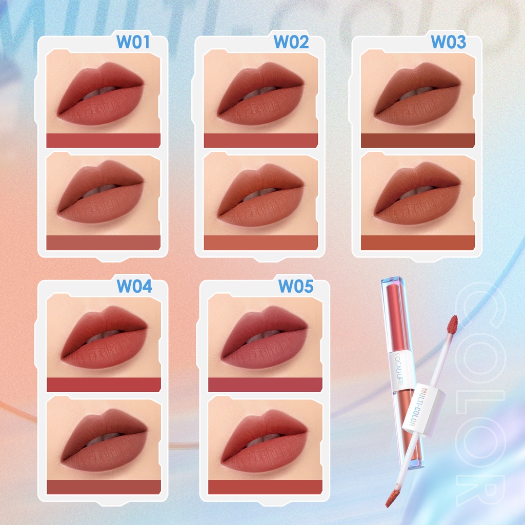FOCALLURE 2 In 1 Matte Lipstick Lip Gloss Dual Stick Tahan Lama Hingga Liquid Lipstick 6 Jam