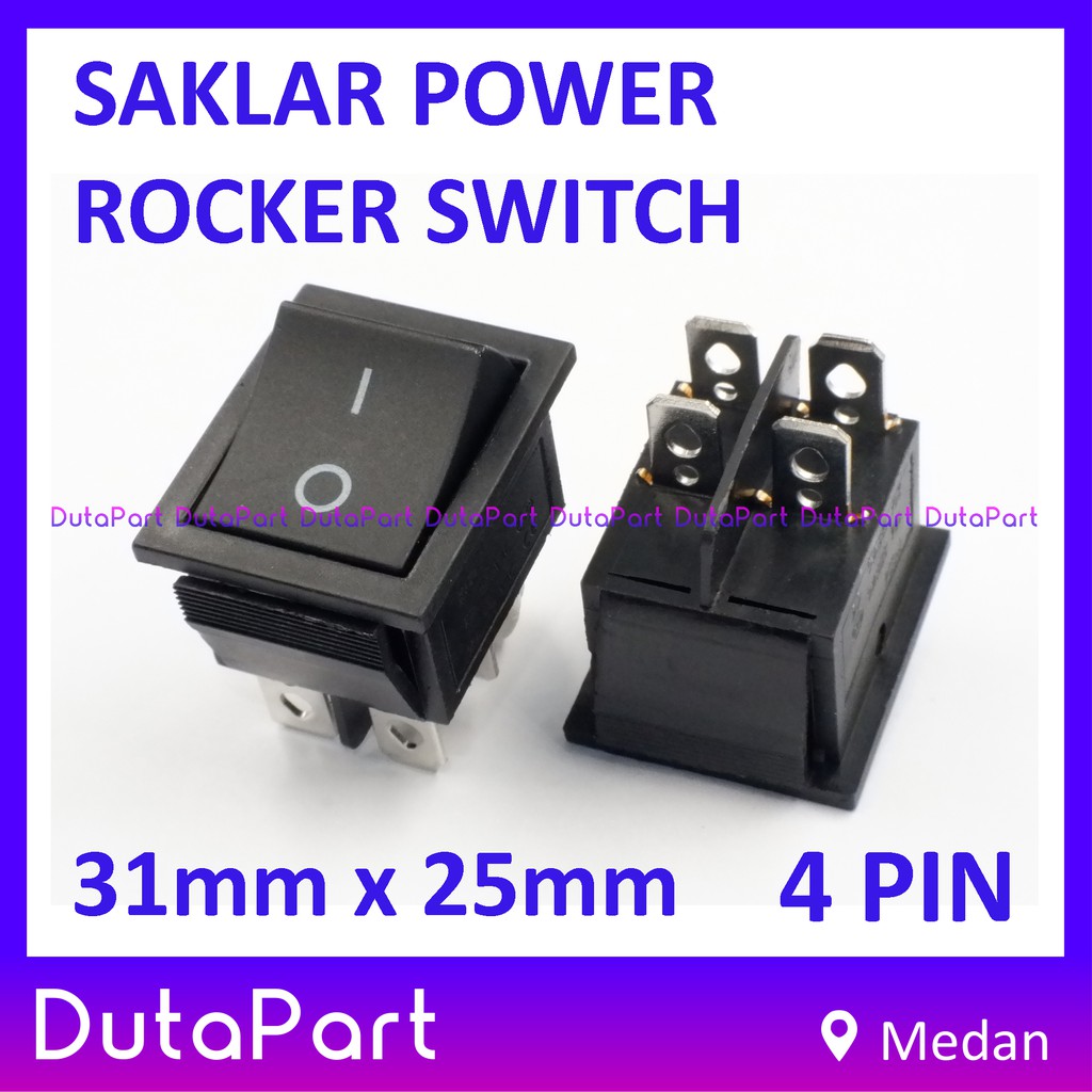 Saklar Power Rocker Switch ON OFF 35mm x 21mm 4 PIN Kaki 16A250VAC