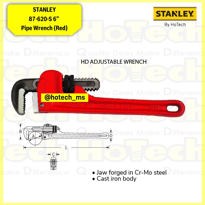 STANLEY|87-620-S 6” Pipe Wrench (Red) | Kunci Pipa STANLEY