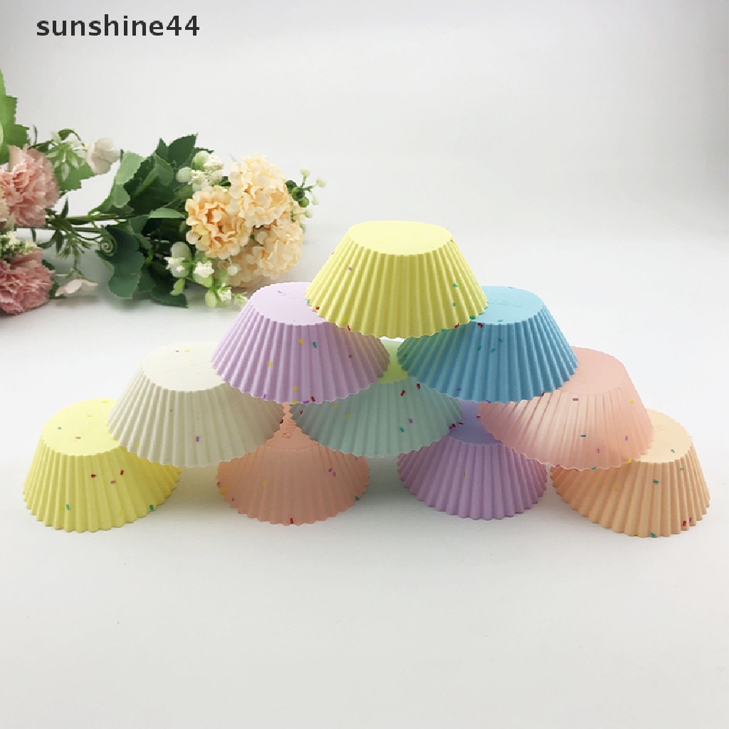 Sunshine 7Pcs Cetakan Kue Muffin Bentuk Bulat Bahan Silikon Warna Campur