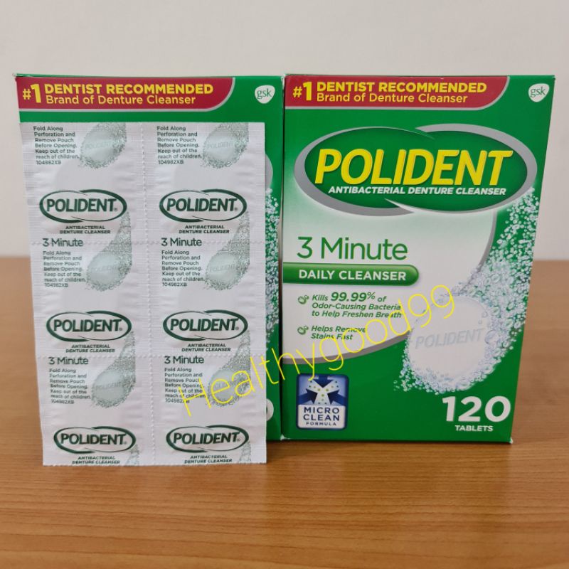 polident pembersih/pemutih gigi palsu polident 3 minute/polident whitening 1 lembar 6 tablet