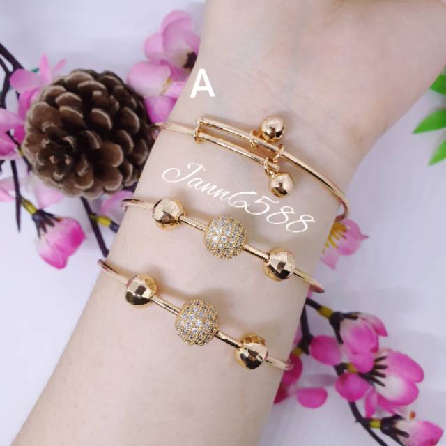 Gelang bangle bola ukir bell permata zircon all size bisa diatur sesuai tangan HY