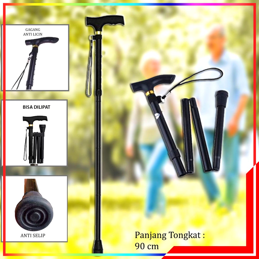 Tongkat Lipat Alat Bantu Jalan Gunung Tongkat Hiking - Tongkat Lansia / Orang tua  - Tongkat Alat Bantu Jalan Lansia Adjustable Pengaturan Ketinggian - Alat Bantu Jalan Tongkat Kaki 1 Lurus