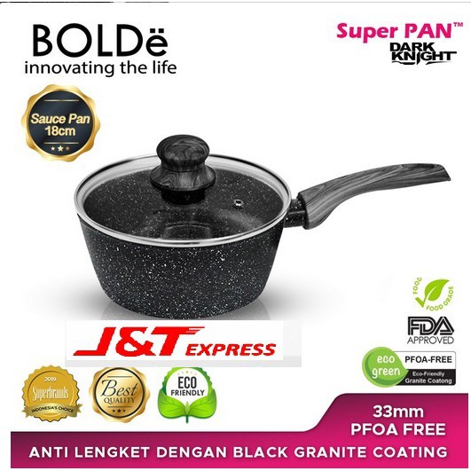 Sauce PAN 18 cm + glass lid, Granite BLACK Series Original BOLDe