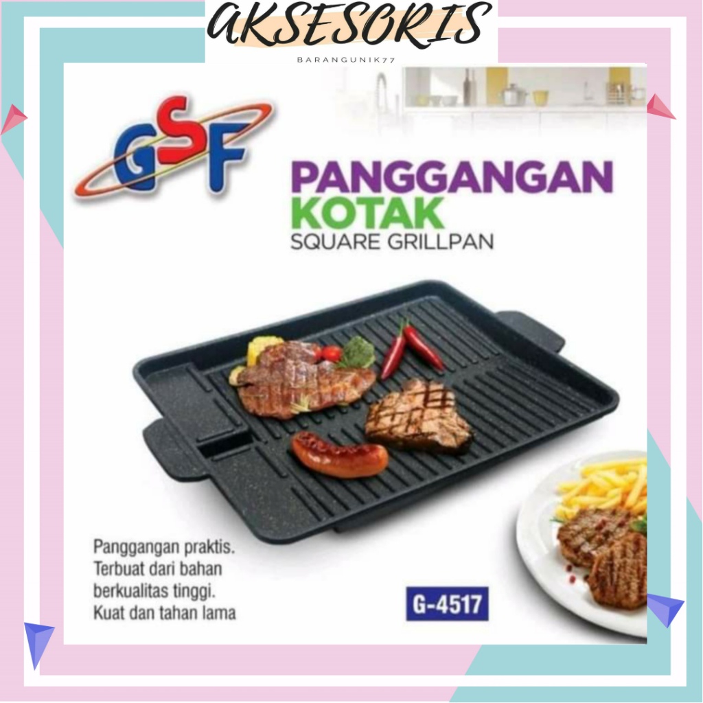 KOREAN BBQ YAKINIKU MULTI SQUARE GRILL PAN OIL FREE G-4517/ PANGGANGAN BBQ SERBAGUNA / SQUARE GRILL PAN GSF G-4517