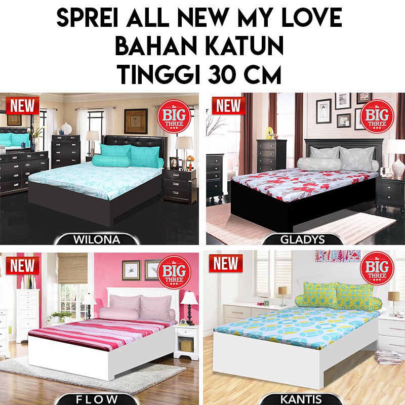 ALL NEW MY LOVE Sprei 160x200 Tinggi 30 motif Zello Pink Polka Bulma Sayuri Nordic Kazumi Krissy Magani Giona Ilona Kalia Kolase Flore Maple Leaf Avanti Dea Isyana  - Queen 160 T30 SP