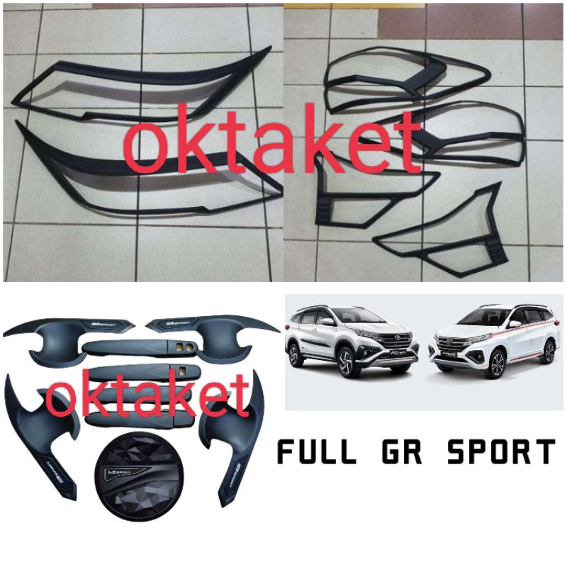 paket lengkap All new Rush Terios 2018 2020 2021 2022 2023 GR Sport Hitam dop garnish lampu depan belakang outer handle tank Cover