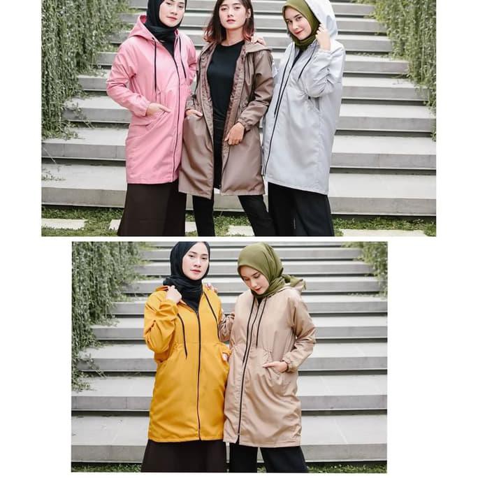 sahira long jaket parasut tipis dingin/jaket panjang wanita/jaket hodi