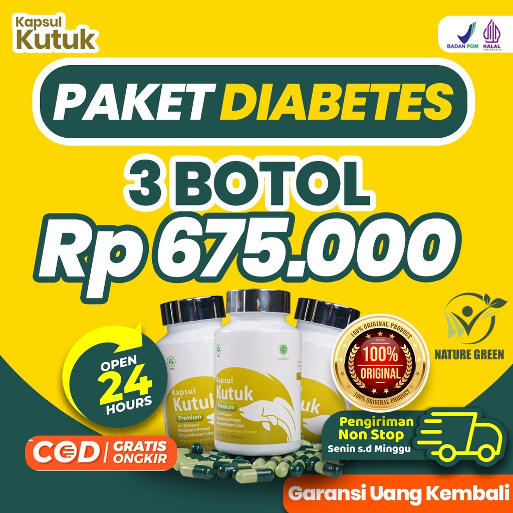 Kapsul Kutuk Paket Diabetes 3 Botol - Herbal Luka Sembuh Pasca Operasi - Original Ekstrak Albumin Tingkatkan Daya Tahan Tubuh Diabetes Isi 60 Kapsul