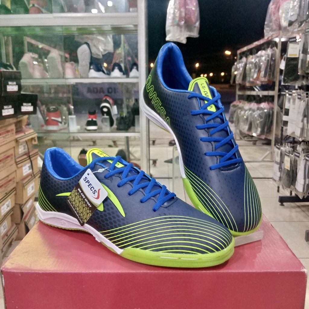 Sepatu futsal dewasa dan remaja Specs warna biru/hijau neon || Sepatu olahraga bola remaja dan dewas