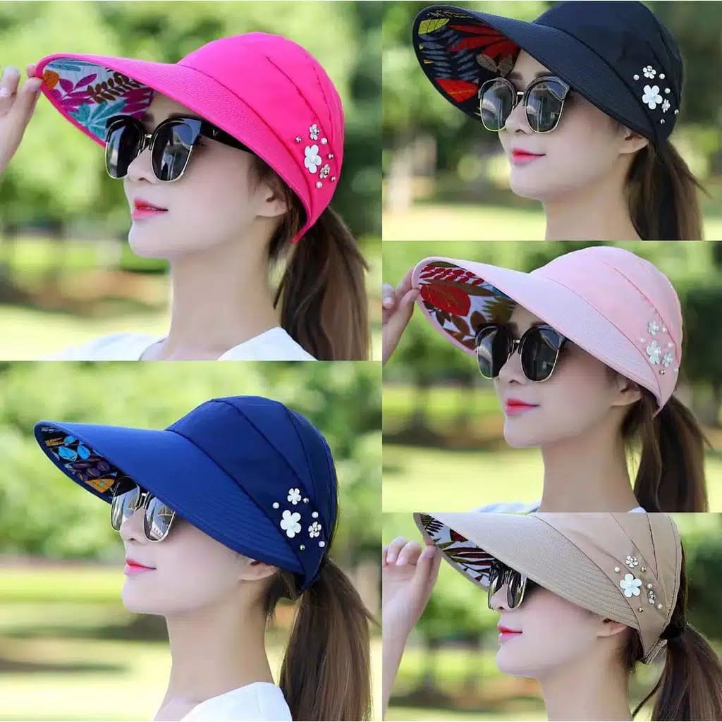 Topi Visor Lipat Wanita Casual Pelindung Sinar UV Anti UV Untuk Pantai / Outdoor/Fashion Import (kimiko)