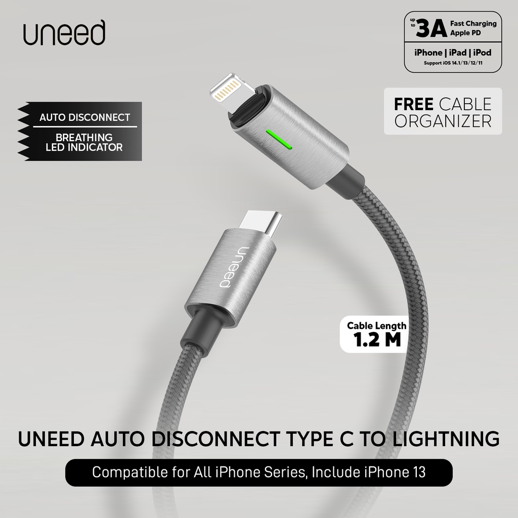 UNEED Kabel Data Auto Disconnect Type C to iPhone Lightning - UCB45Ci