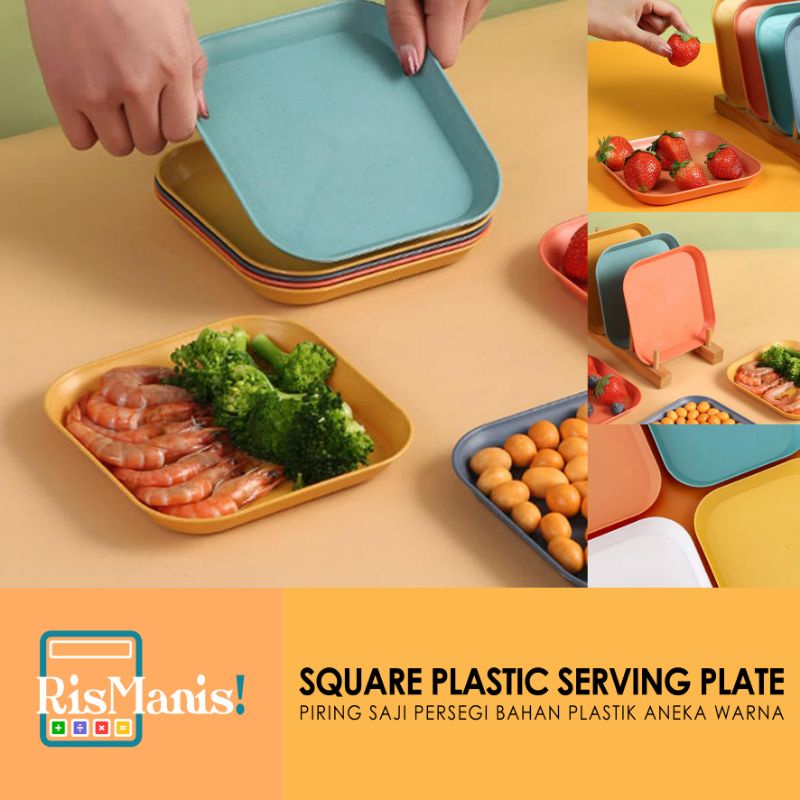 SQUARE PLASTIC SERVING PLATE - Piring Saji Dapur Tatakan Buah Sayur Wadah Mini Persegi Bahan Masakan