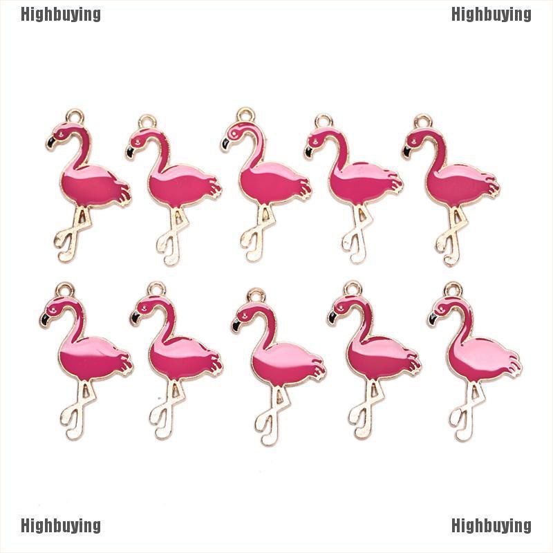 Hbid Glory 10PCS / Lot Charms Pedants / Flamingo Enamel Bahan Alloy Untuk DIY Perhiasan / Craft