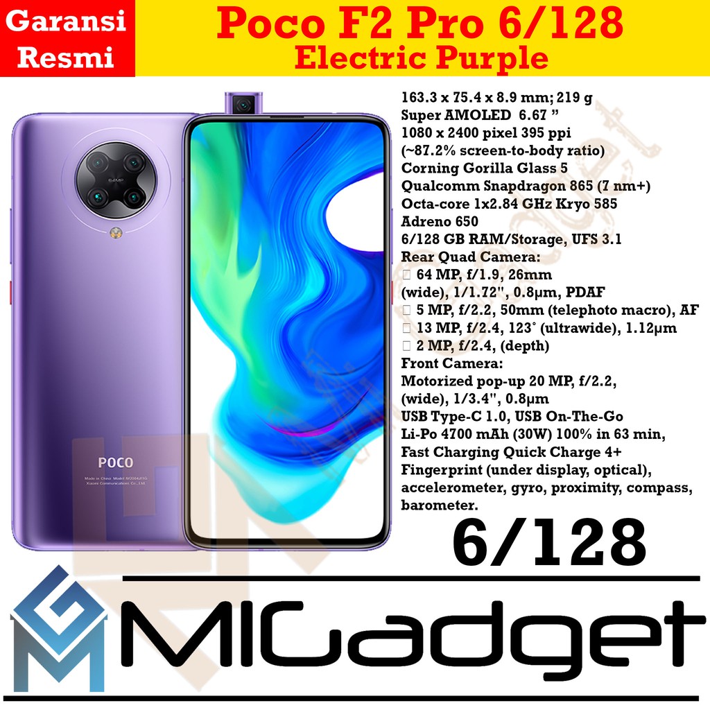 Xiaomi Poco F2 Pro Pocophone F2 Pro 6/128 Garansi Resmi-Electric Purple