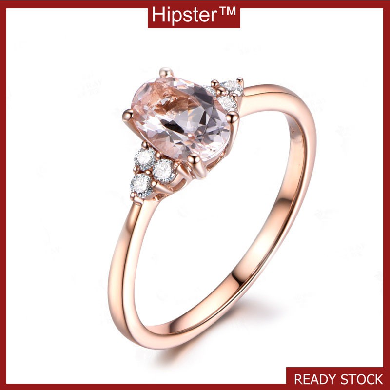 Hot Sale Trendy Fashion Exquisite Refined Grace Inlaid Oval White Crystal Rose Gold Ring