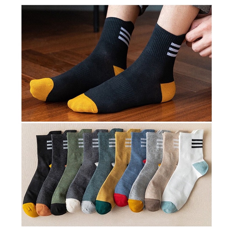 Kaos Kaki Pria High Quality Striped Solid Color Cotton Socks SCH29