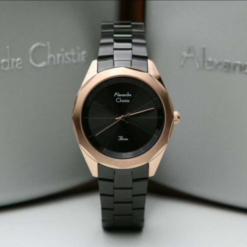 ALEXANDRE CHRISTIE AC2860 BLACK ROSEGOLD WANITA.ORIGINAL GARANSI RESMI 1 TAHUN