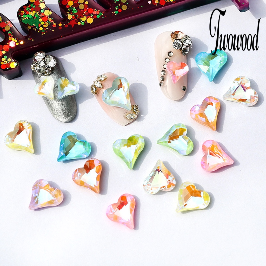 Twowood 10Pcs Berlian Imitasi Bentuk Hati Untuk Dekorasi Nail Art DIY