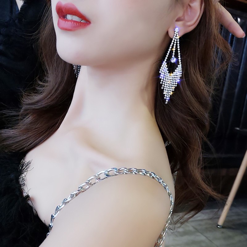 Korea diamond rumbai temperamen anting-anting panjang anting-anting anting-anting anting-anting wani