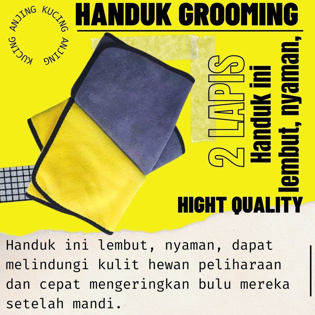 Handuk Grooming 2 Lapis Kuning Abu Kucing Anjing Daya Serap Tinggi Dan Lembut bahan Microfiber Cepat Kering FEZONE