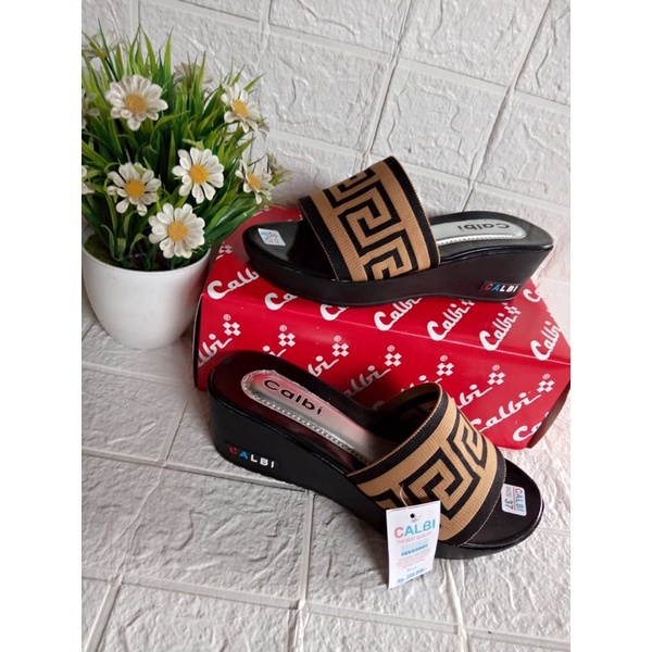 6.6 SALE! Sandal Wedges - Calbi Terlaris Harga Grosir - Sandal Wedges Cewek-G - Mocca