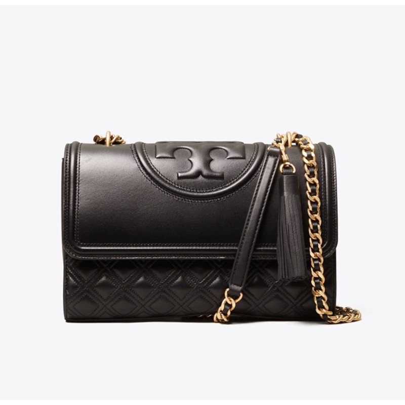 the new fleming medium tory burch tb black convertible shoulder bag