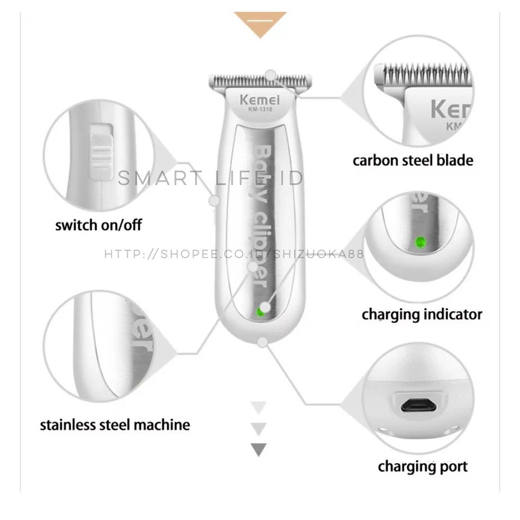 Kemei KM 1318 Alat Cukur Rambut Cukuran Bayi Anak Elektrik Baby Hair Clipper Trimmer Razor KM-1318