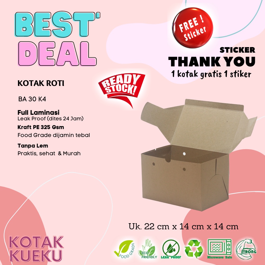 

[10 PCS] Kemasan / Packaging Roti 22 Cm X 14 Cm X 14 Cm Kotak Kraft