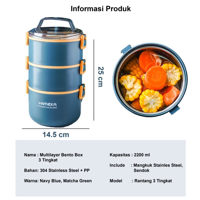 Tempat Kotak Bekal Makan Rantang Makan Lunch Box 3 Tingkat 2200 ml