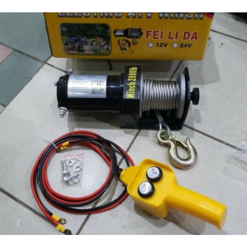 Winch Electric 2 ton x 10 meter 4000 LBS DC 12 volt alat derek mobil