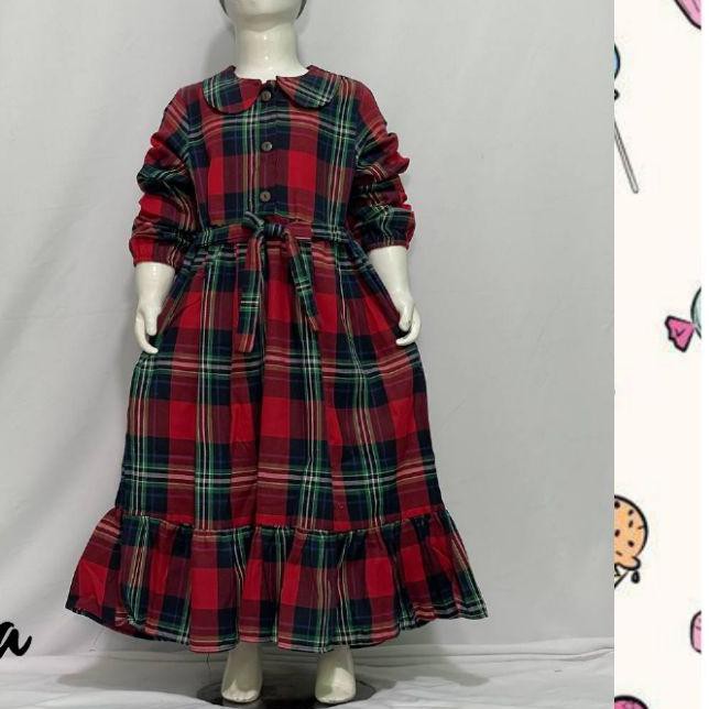 ❂ GAMIS ANAK MOTIF KOTAK KOTAK DRESS MUSLIM ANAK PEREMPUAN DENGAN MODEL KERAH ♧