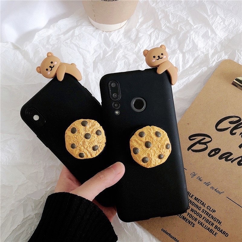 Cookie Bear Case with Popsocket IPHONE 12 11 Pro max Realme C11 C12 C15 3 5 6 7 Pro Vivo V17 V19 V20