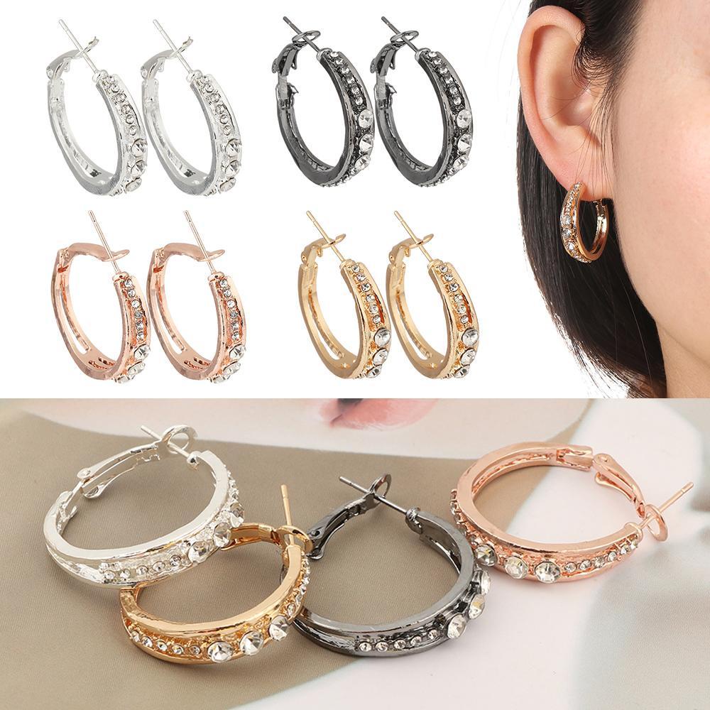 Nanas Berlian Imitasi Anting Hoop Trendi Wanita Gadis Hoop Stud Earrings