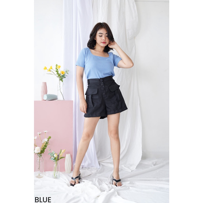 Crop Square Neck Atasan Blouse Wanita Top